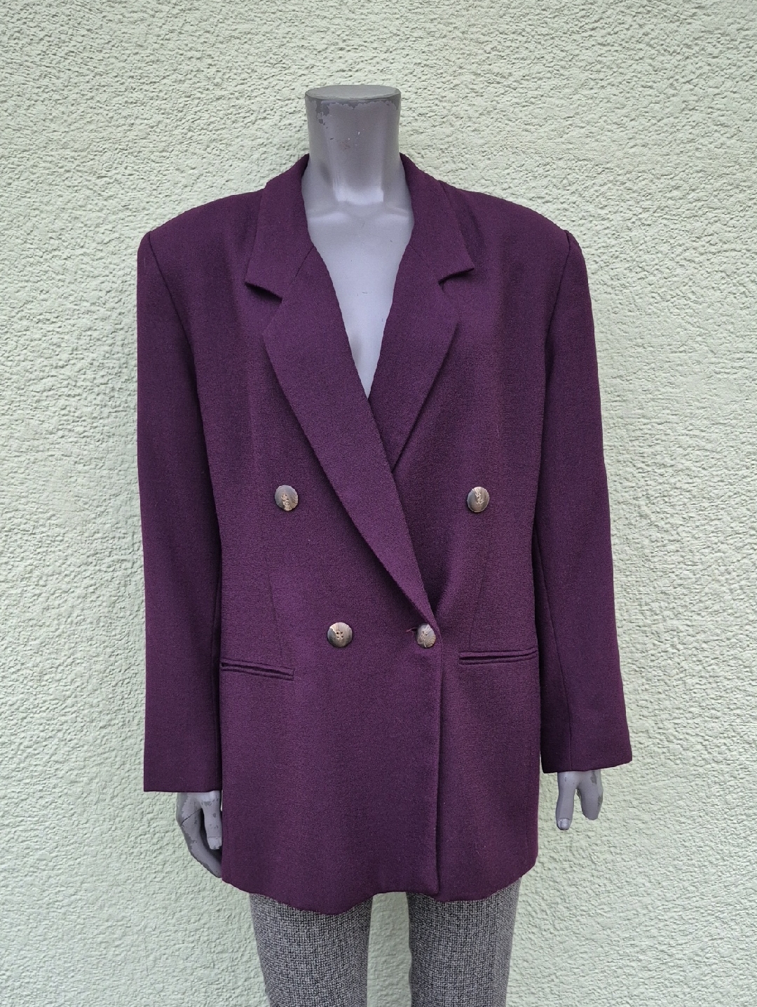 J.G.Hook (Usa) Women's Vintage Pure Wool Plum Double-Breasted Luxury Blazer